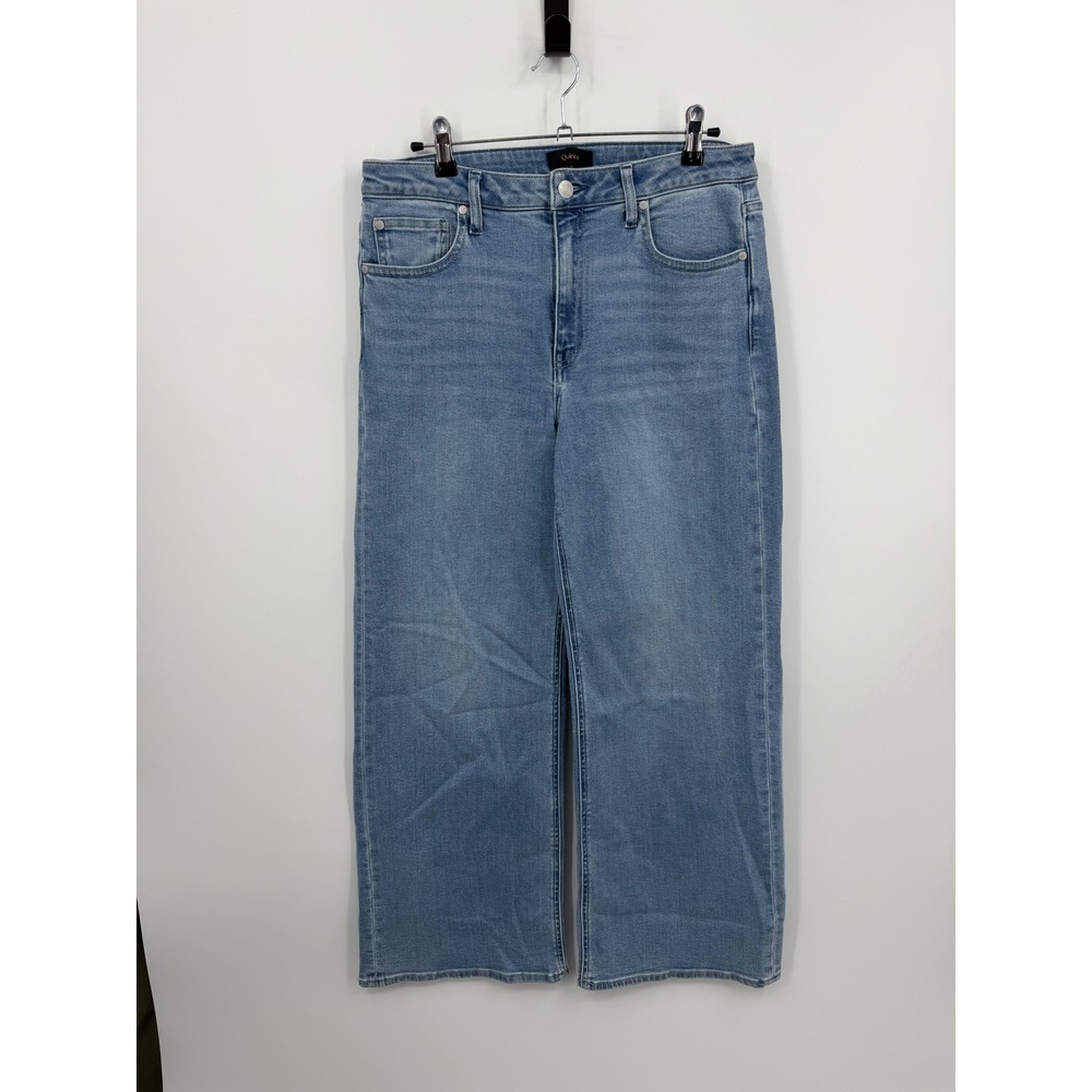 Quince Stretch High Rise Wide Leg Jeans Women 31 Frosted Blue Organic Cotton 30"